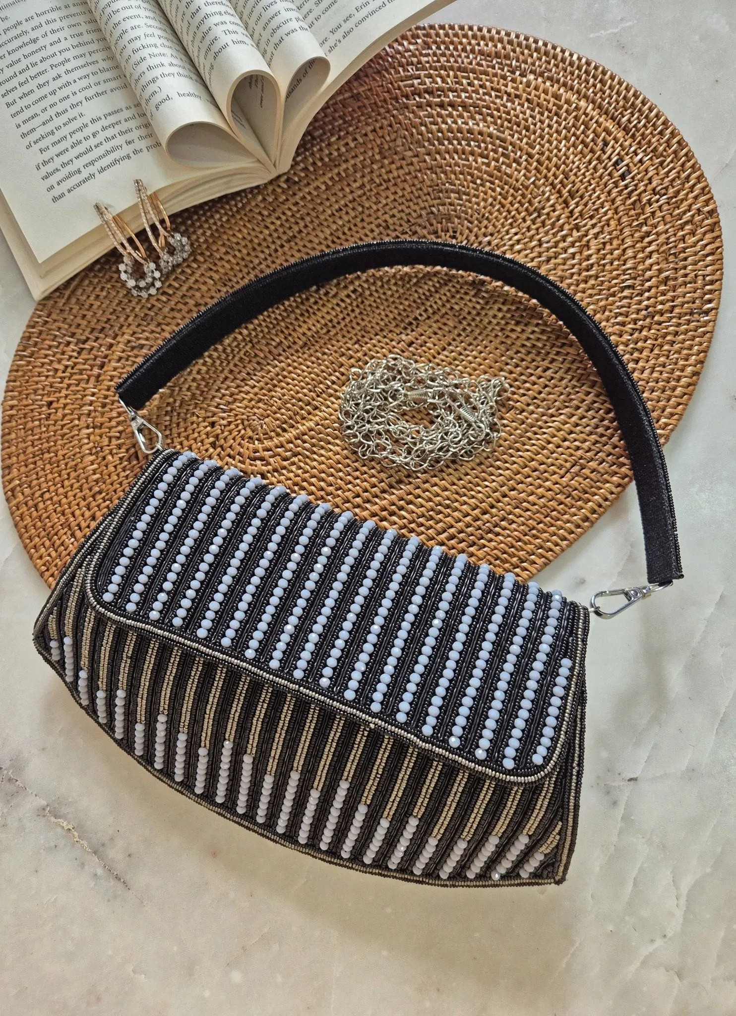 Black One-Side Embellished Clutch Bag