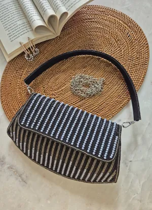 Black One-Side Embellished Clutch Bag