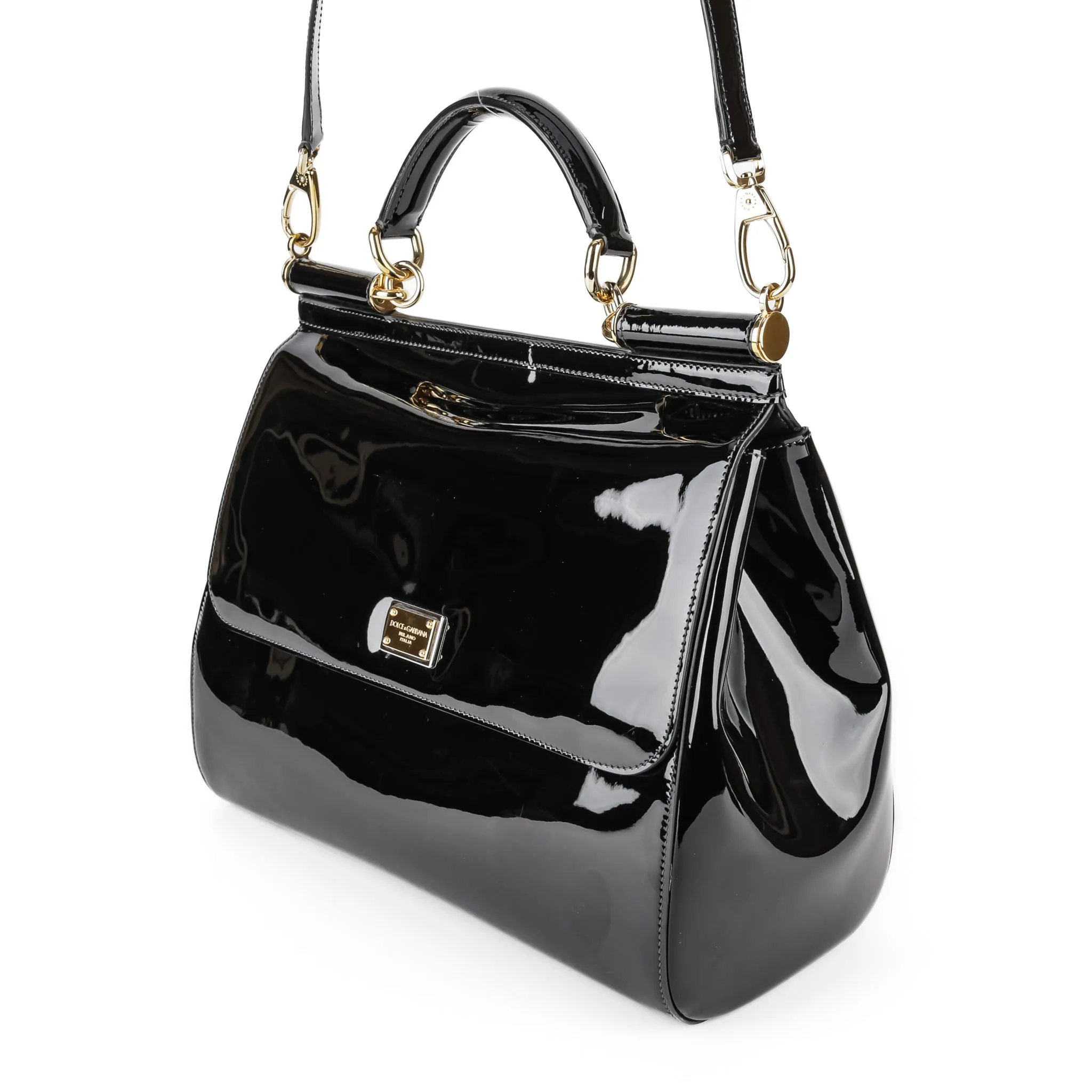 DOLCE GABBANA Sicily Handbag - Black Patent Leather