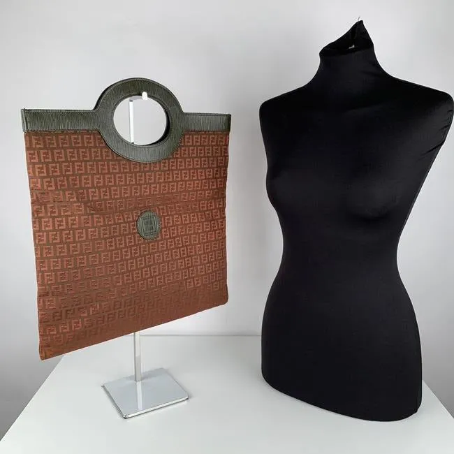 Fendi Zucchino Print Canvasleather Top Handle Porthole Burgundy And Olive Green Leather Coated Canva