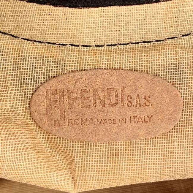Fendi Zucchino Print Canvasleather Top Handle Porthole Burgundy And Olive Green Leather Coated Canva