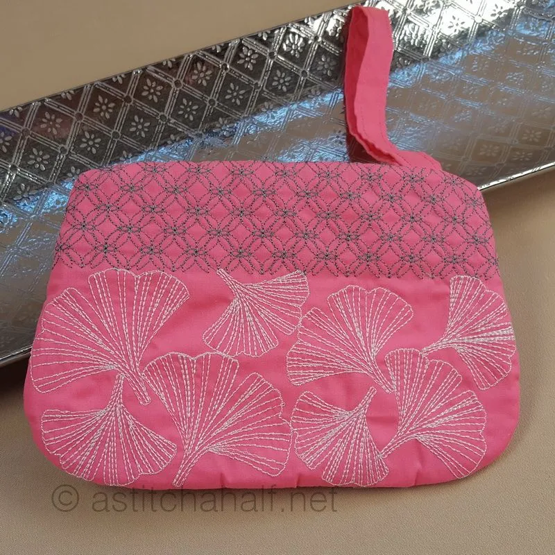 Ginkgo Biloba Wrist Purse Sashiko Style