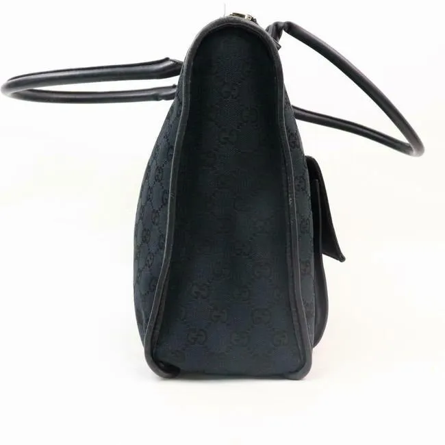 Gucci Satcheltote Black Large G Logo Print Canvas And Black Leather Tote