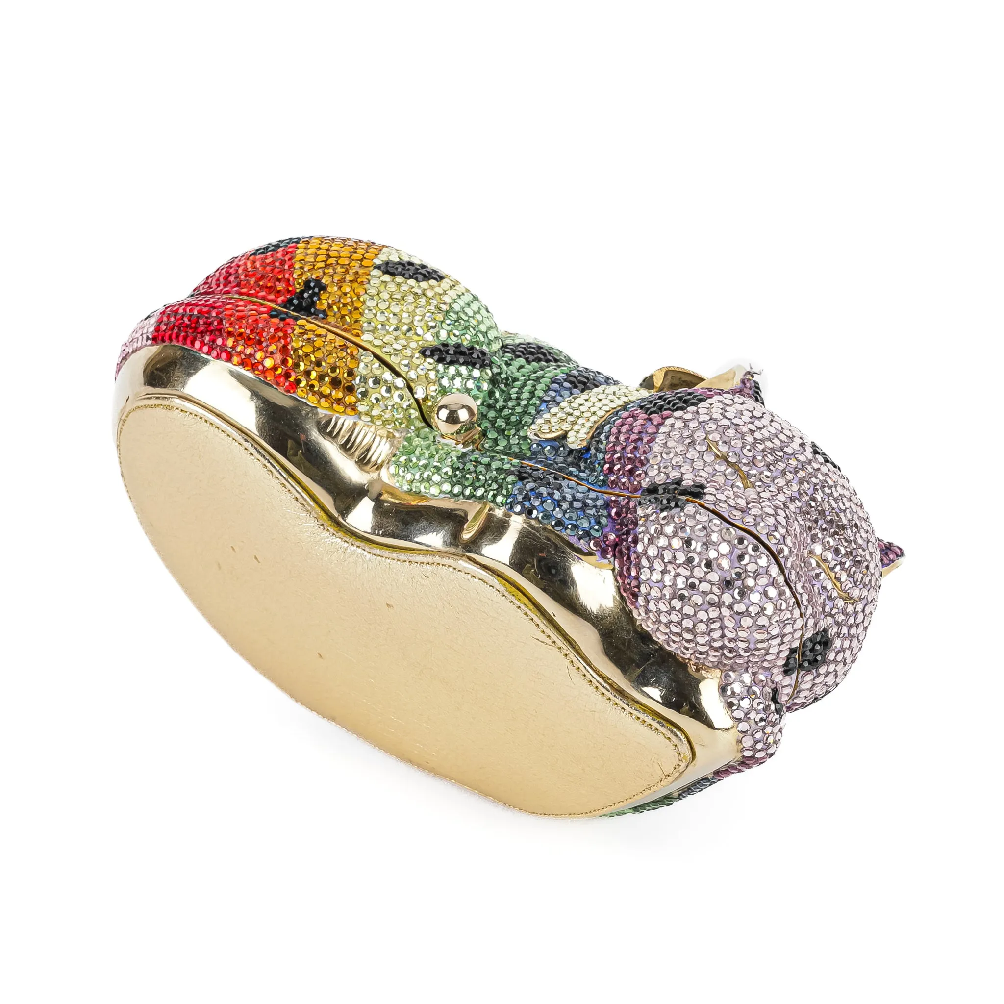 Colorful Rainbow Crystal-Encrusted Sleeping Cat Minaudiere by JUDITH LEIBER