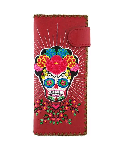 Lavishy Catrina Day Of The Dead sugar skull Embroidered Flat Large Wallet Gift