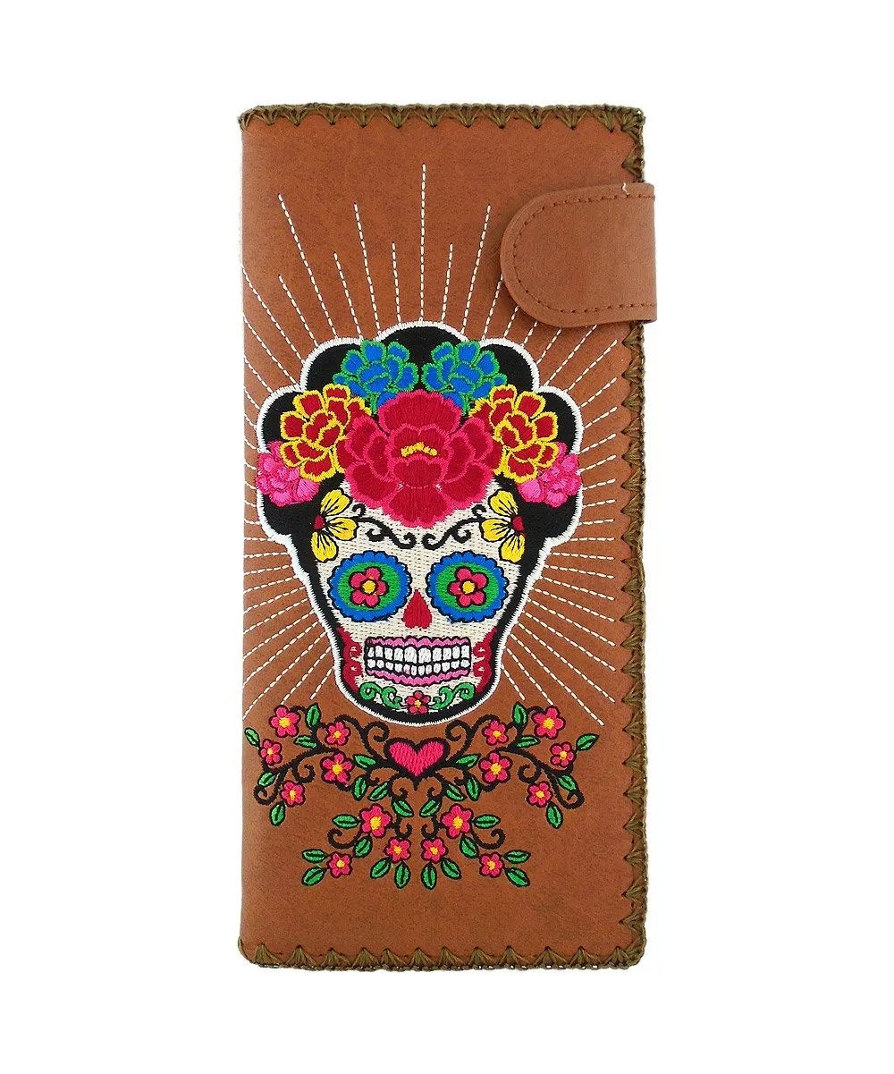 Lavishy Catrina Day Of The Dead sugar skull Embroidered Flat Large Wallet Gift