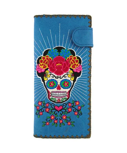Lavishy Catrina Day Of The Dead sugar skull Embroidered Flat Large Wallet Gift