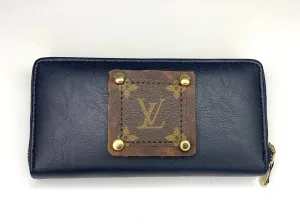 Single Wallet in Navy Blue  (brown patch, gold hardware)